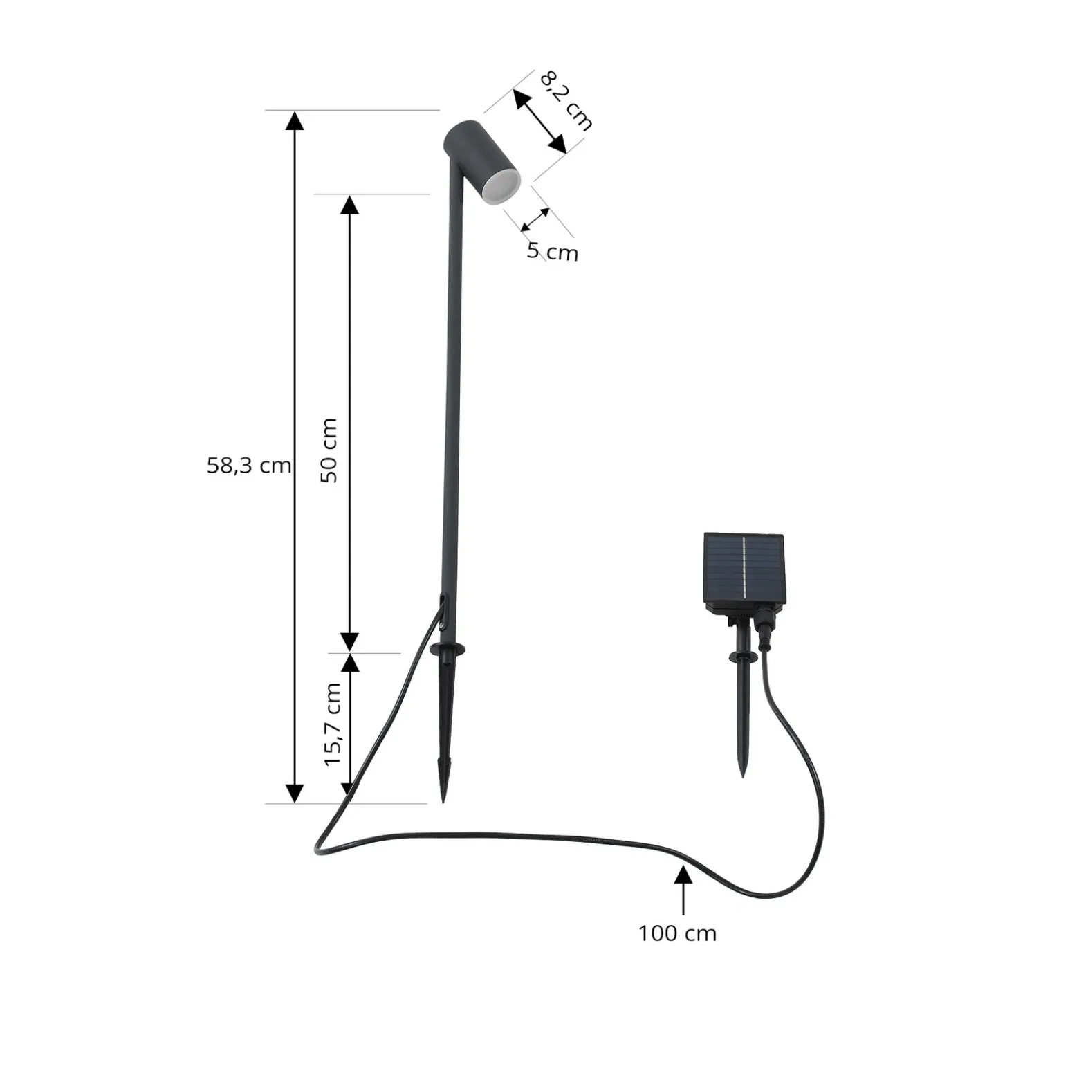 Lámpara LED solar Lindby Myric, negra, aluminio, 3000 K