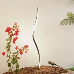Lámpara LED solar Lindby Sabriel, curvada, negra, aluminio, 3000 K