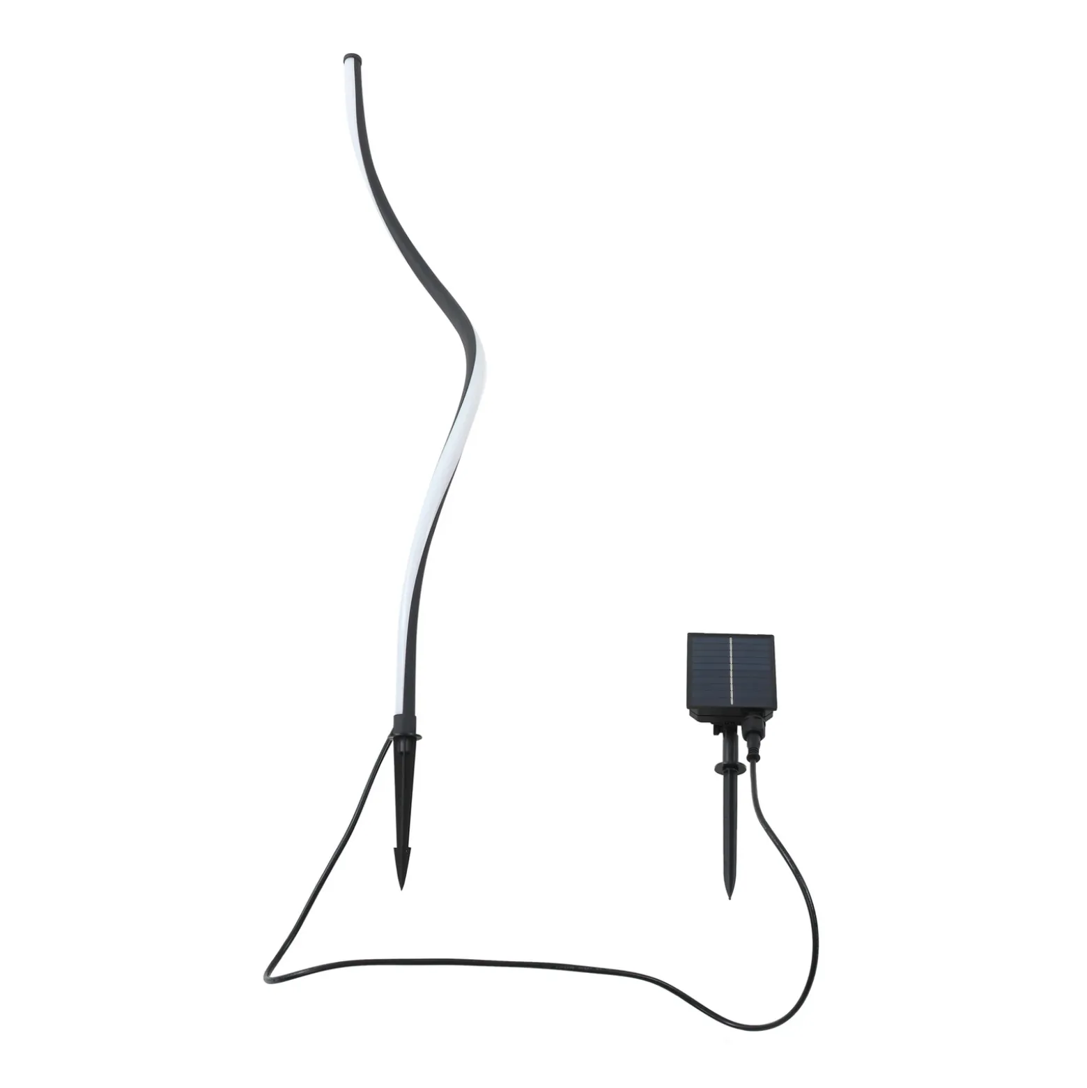 Lámpara LED solar Lindby Sabriel, curvada, negra, aluminio, 3000 K