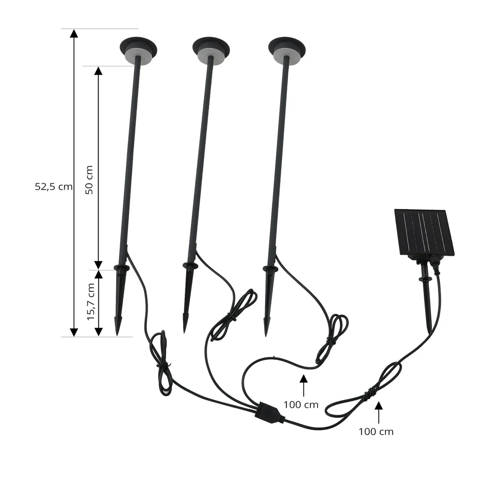 Lámpara LED solar Lyris de Lindby, juego de 3, negro, aluminio, 3000 K