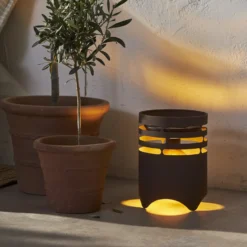 Lámpara LED solar Marron, altura 25 cm, marrón, metal, USB-C