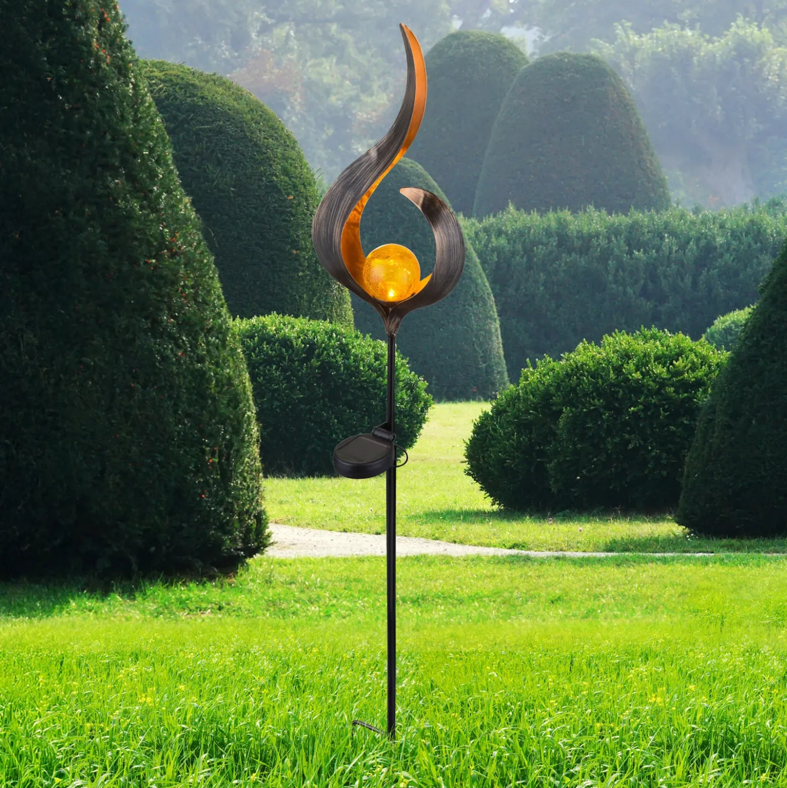 Lámpara LED solar 33465, pincho de suelo, color bronce, metal, cristal
