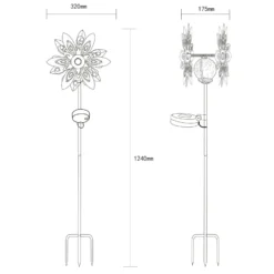 Lámpara LED solar 36578, pincho de suelo, marrón óxido, metal, vidrio