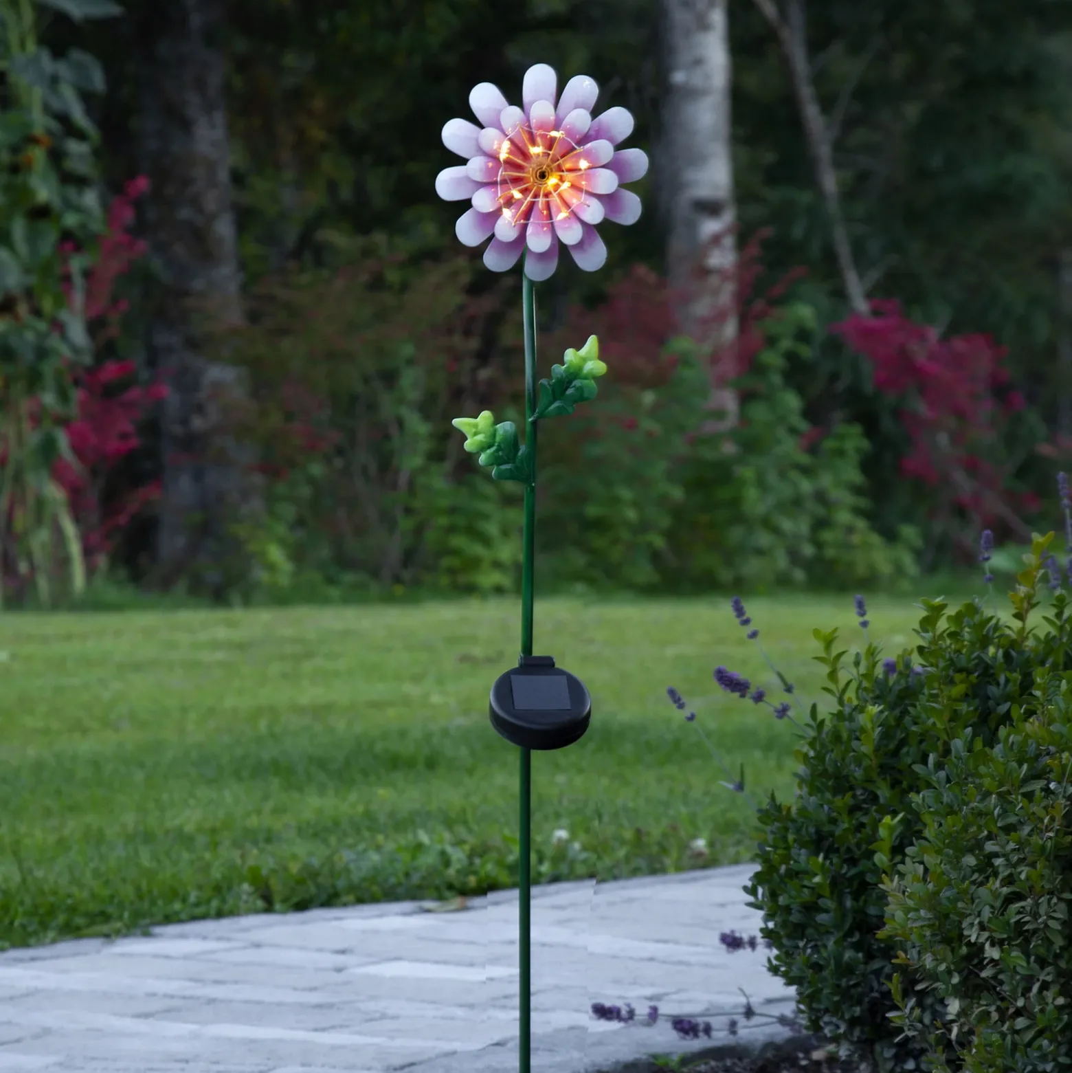 Lámpara LED solar Pink Daisy en forma de flor