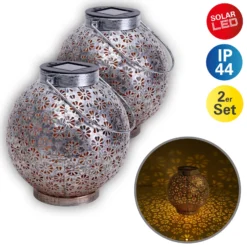 Lámpara LED solar 52854, plateada, metal, 20 cm, IP44, juego de 2