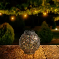 Lámpara LED solar 52854, plateada, metal, 20 cm, IP44, juego de 2