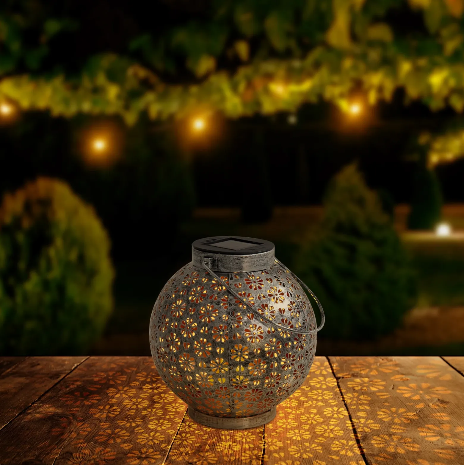 Lámpara LED solar 52854, plateada, metal, 20 cm, IP44, juego de 2