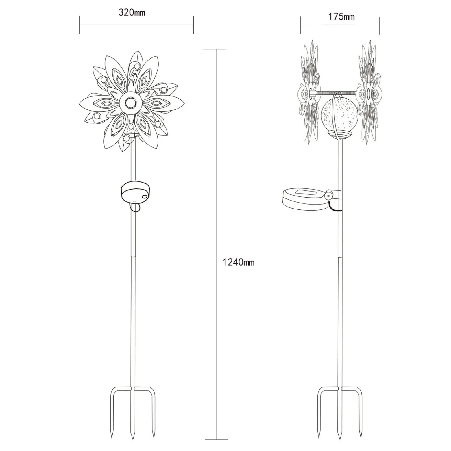 Lámpara LED solar 36578S, pincho de suelo, plata/negro, metal