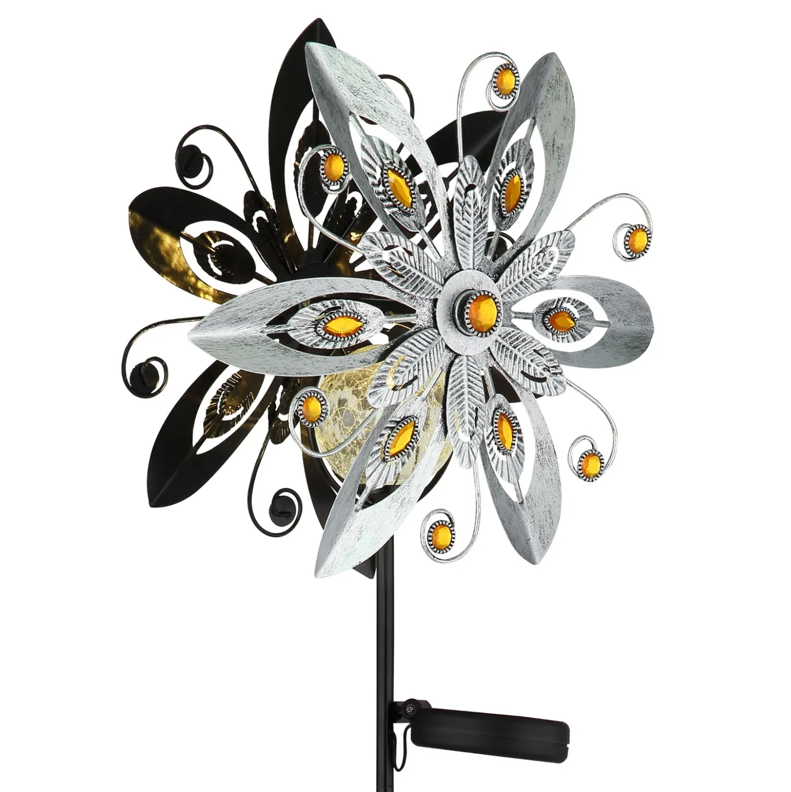 Lámpara LED solar 36578S, pincho de suelo, plata/negro, metal