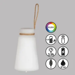 Lámpara mesa LED batería Bruno 3.000 K RGB, blanco