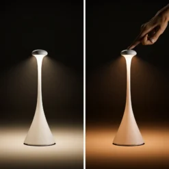 Lámpara mesa LED batería Nudrop IP54, blanco nieve