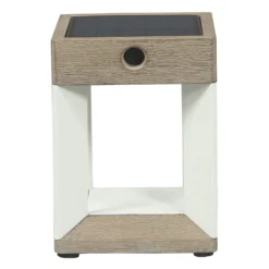 Lámpara mesa LED solar Teckalu blanco/madera clara