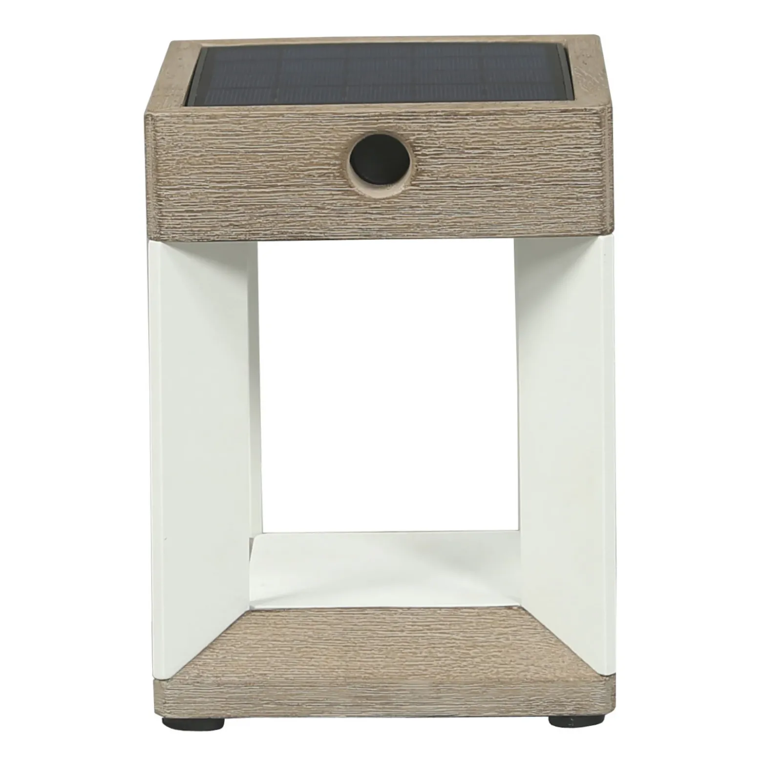 Lámpara mesa LED solar Teckalu blanco/madera clara
