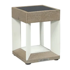 Lámpara mesa LED solar Teckalu blanco/madera clara