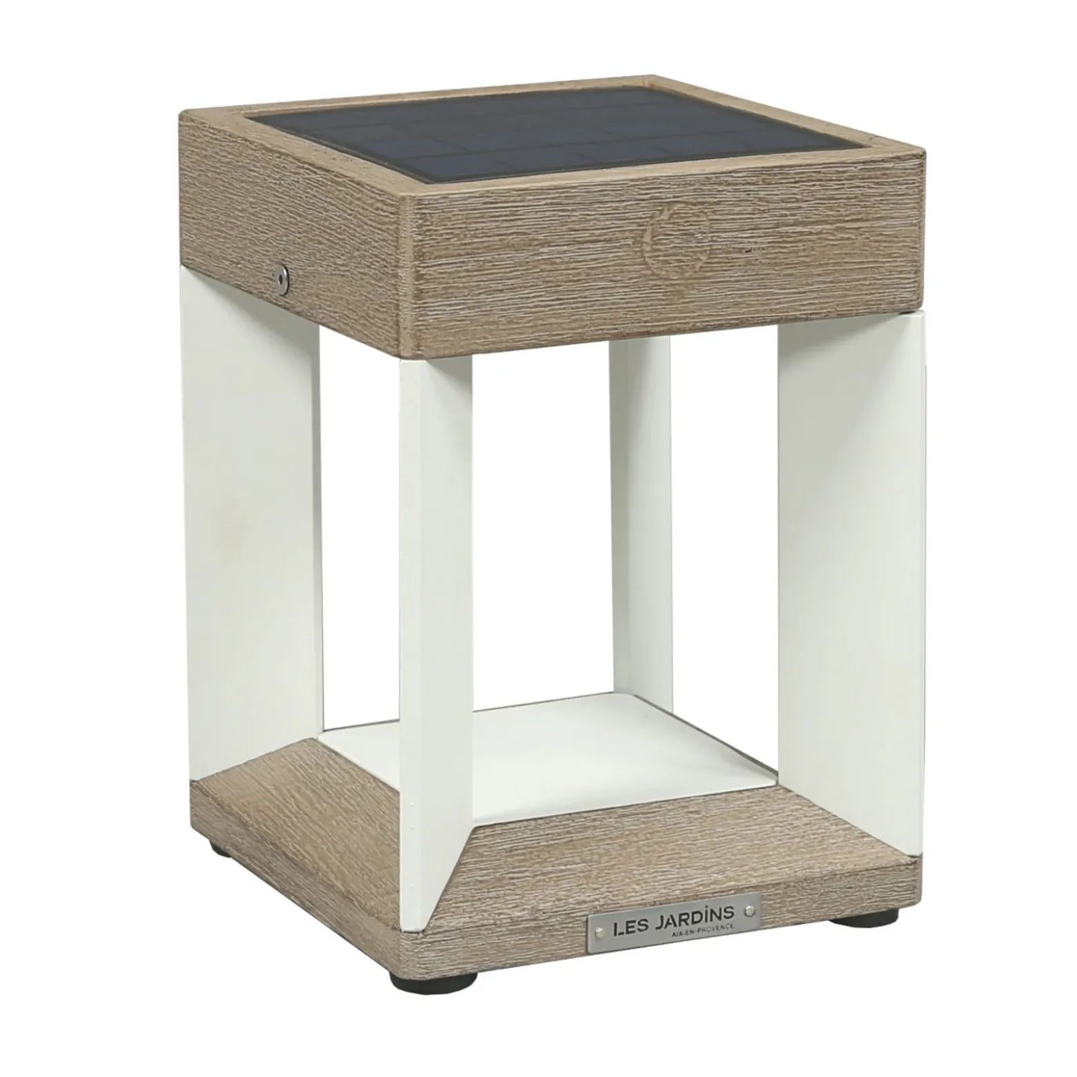 Lámpara mesa LED solar Teckalu blanco/madera clara