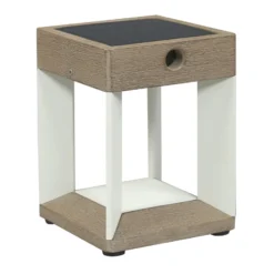 Lámpara mesa LED solar Teckalu blanco/madera clara