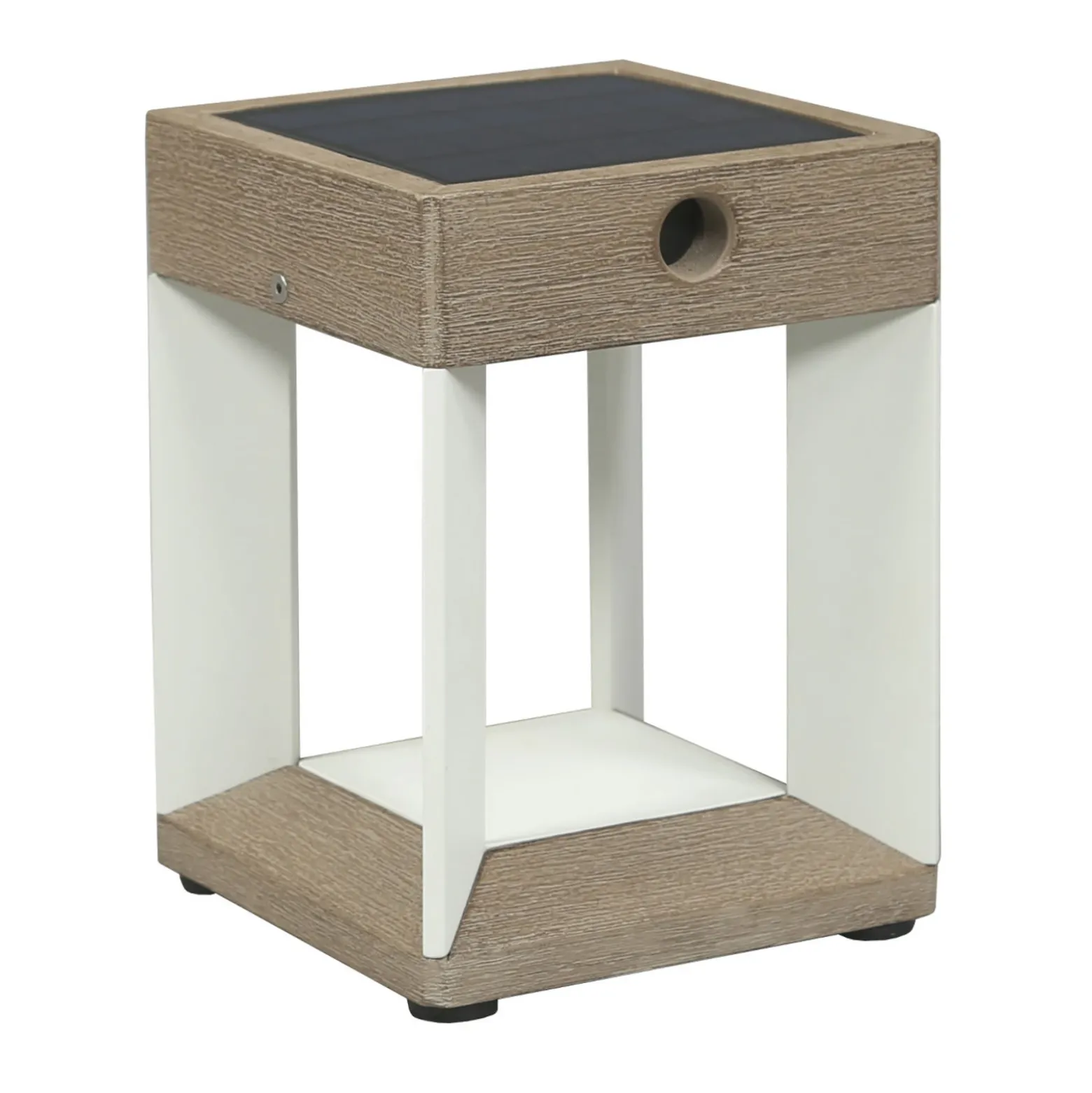 Lámpara mesa LED solar Teckalu blanco/madera clara