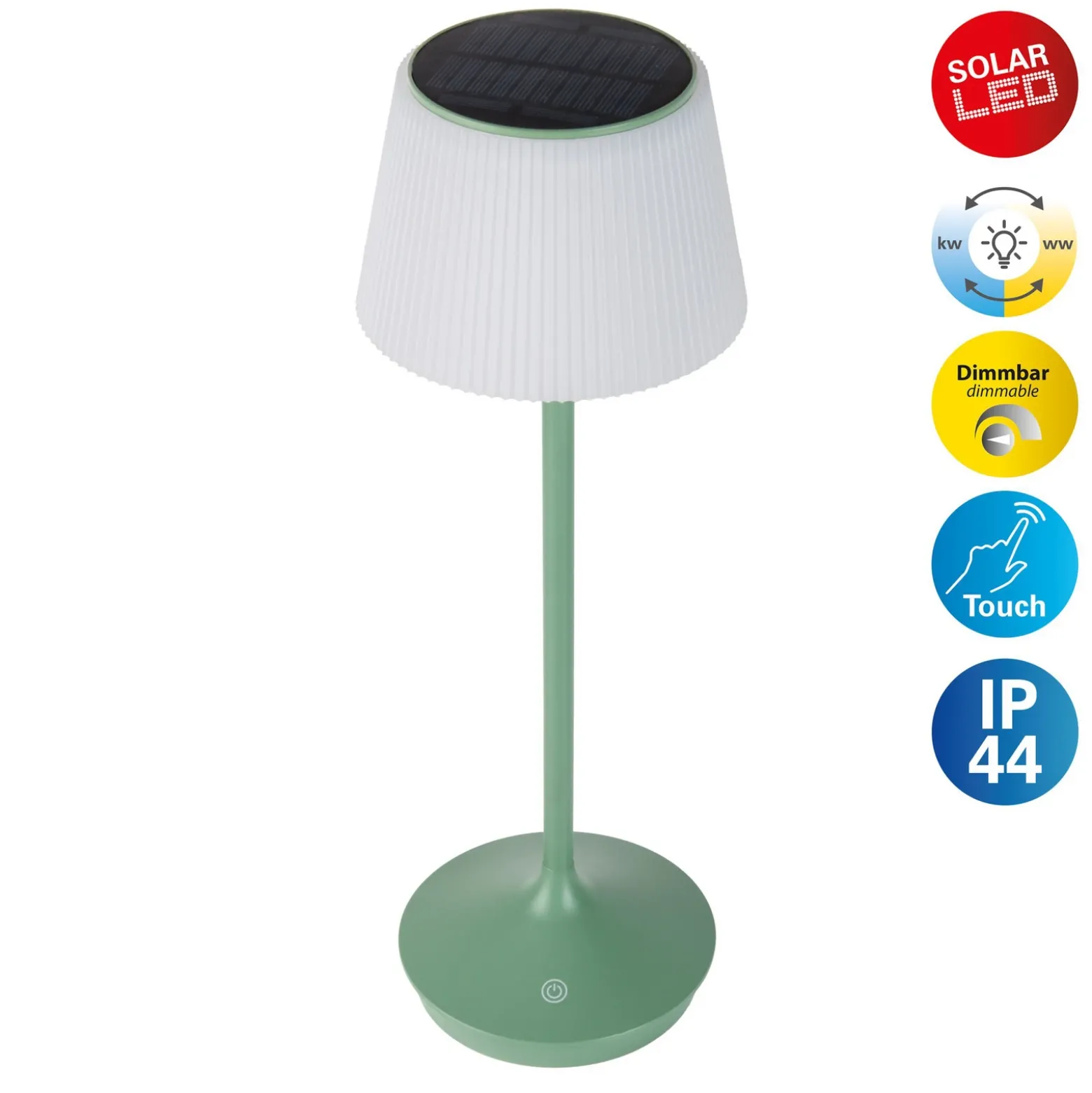 Lámpara mesa solar LED Emmi CCT recargable, verde