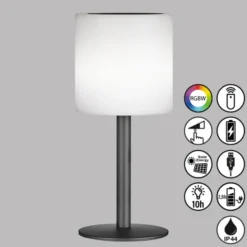 Lámpara mesa solar LED Lesina, negro arena/blanco