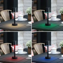 Lámpara recargable Lindby LED Gaja, negra, USB, IP44, RGBW, atenuable.
