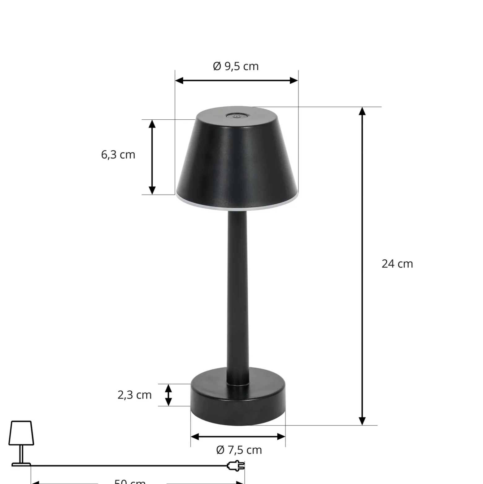 Lámpara recargable Lindby LED Gaja, negra, USB, IP44, RGBW, atenuable.