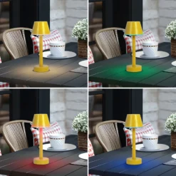 Lámpara recargable Lindby LED Gaja, amarilla, USB, IP44, RGBW, atenuable