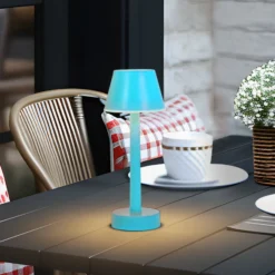 Lámpara recargable Lindby LED Gaja, azul, USB, IP44, RGBW, atenuable