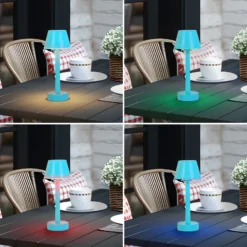 Lámpara recargable Lindby LED Gaja, azul, USB, IP44, RGBW, atenuable