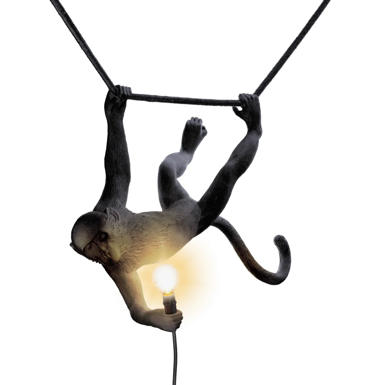 Lámpara SELETTI Monkey, ancho 44 cm, negra, enchufe, IP44