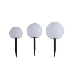 Lámparas LED solares Lago de Lindby, juego de 3, globos, pincho de suelo, blanco