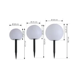 Lámparas LED solares Lago de Lindby, juego de 3, globos, pincho de suelo, blanco