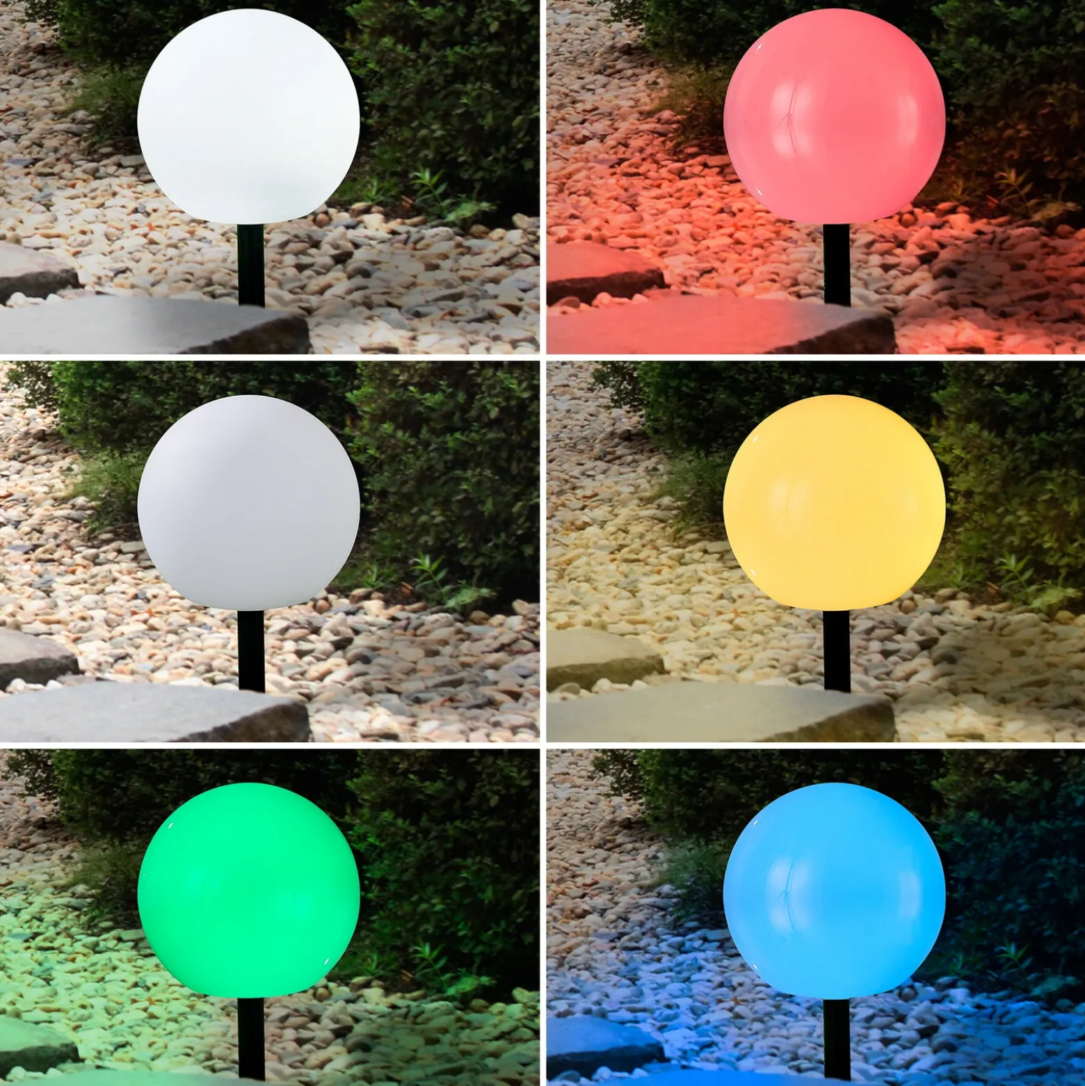 Lámparas LED solares Lindby Lago, RGBW, juego de 3, globos, pincho de suelo