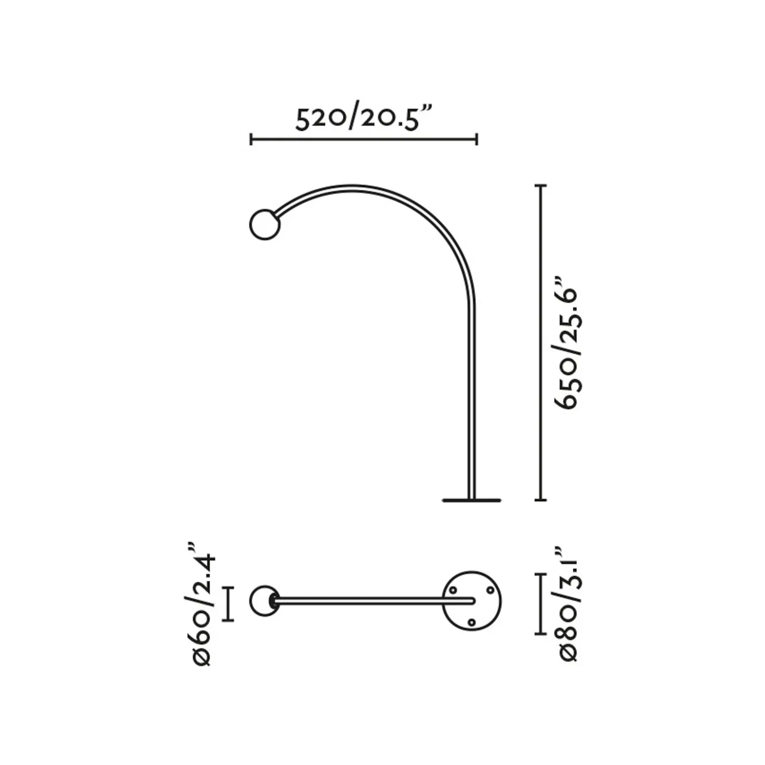 Lámpara sobremuro LED Cuca, negro, acero inoxidable/vidrio, altura 65 cm