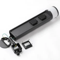 lámpara sobremuro LED Lucande Corban, gris, enchufes, IP44