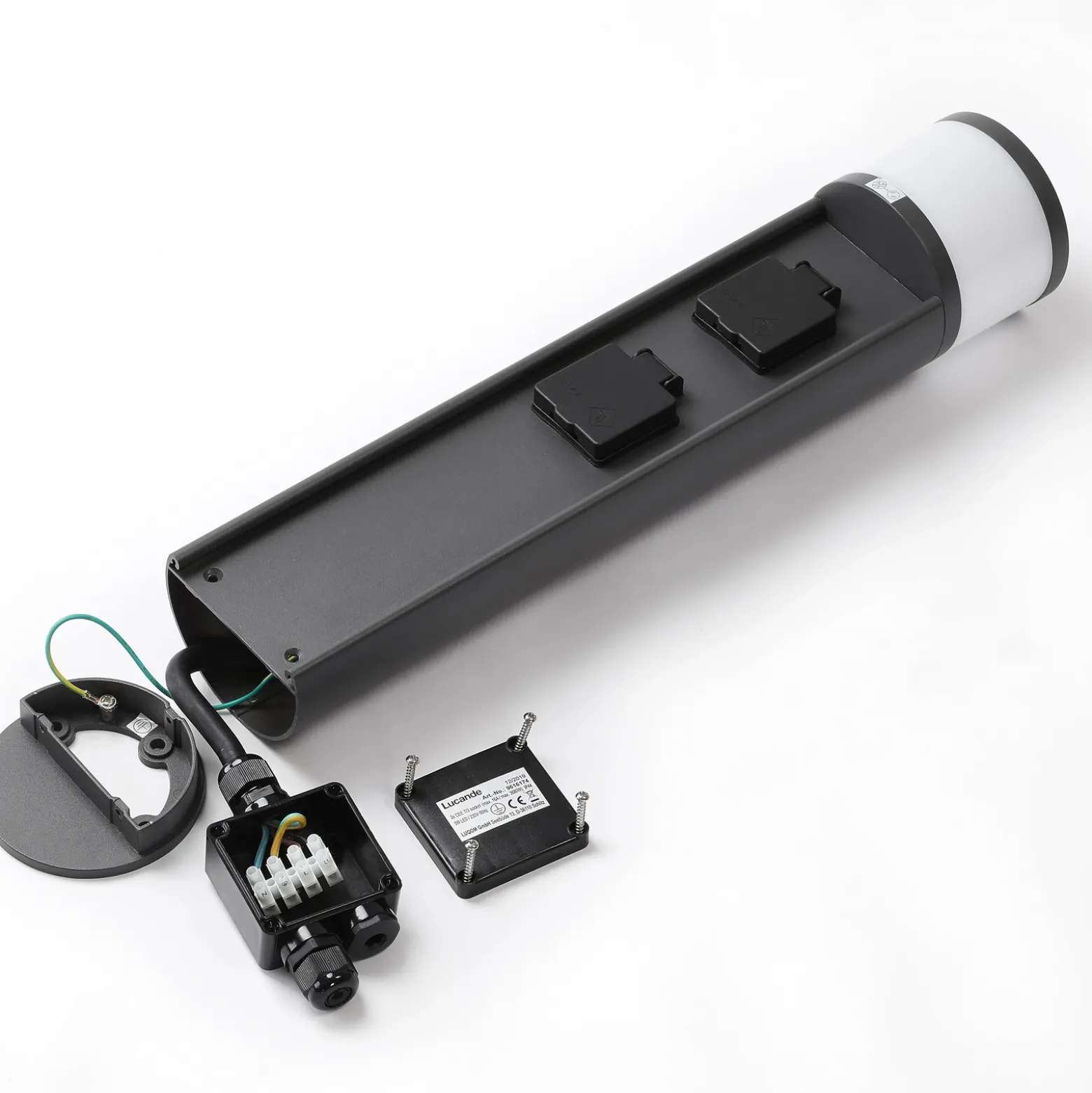 lámpara sobremuro LED Lucande Corban, gris, enchufes, IP44