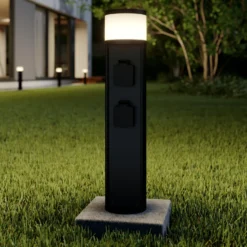 lámpara sobremuro LED Lucande Corban, gris, enchufes, IP44