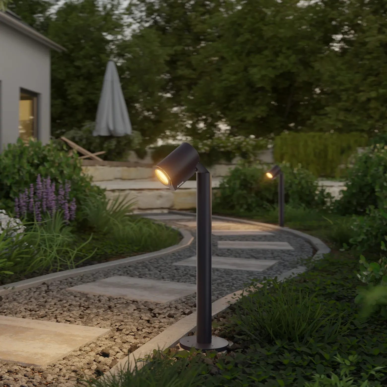 Lámpara sobremuro LED STEINEL Way SC con sensor, color antracita, IP65, RGBWW