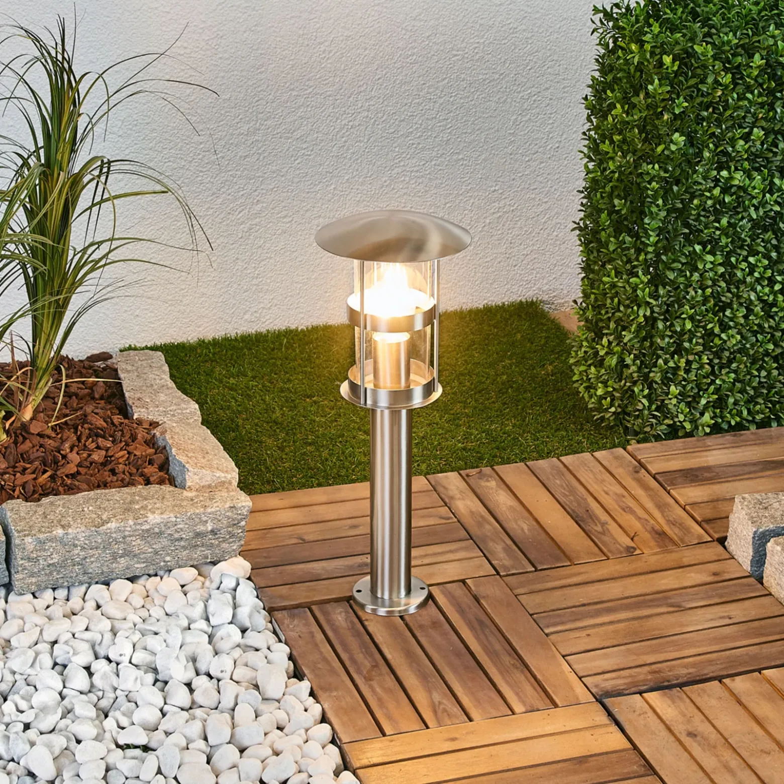 Lámpara sobremuro Lindby Noemi, gris, acero inoxidable, 50 cm, IP44