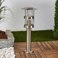 Lámpara sobremuro Lindby Noemi, gris, acero inoxidable, 50 cm, IP44