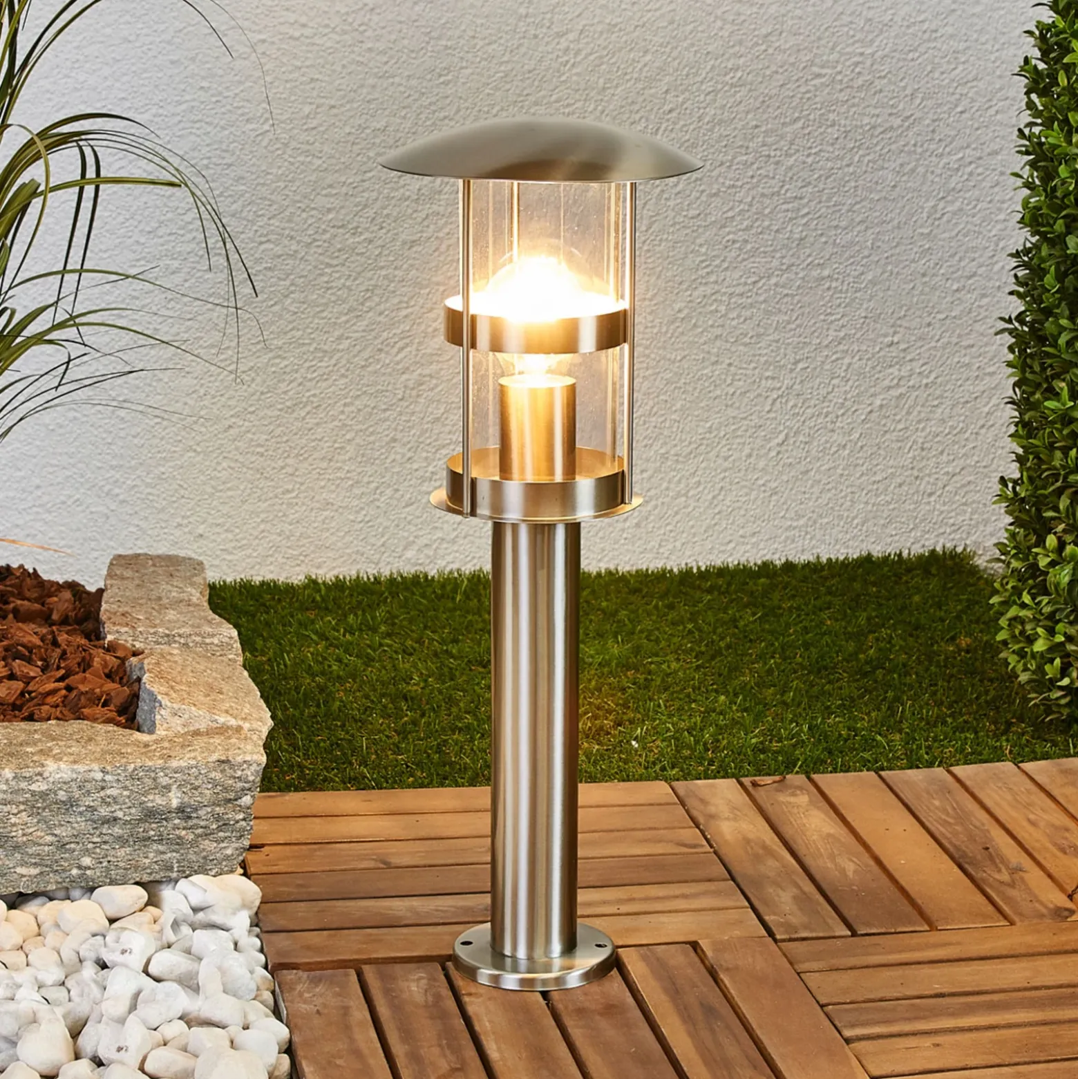 Lámpara sobremuro Lindby Noemi, gris, acero inoxidable, 50 cm, IP44