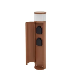 Lámpara sobremuro Lucande Corban, óxido, puerta, enchufes, G9, IP44