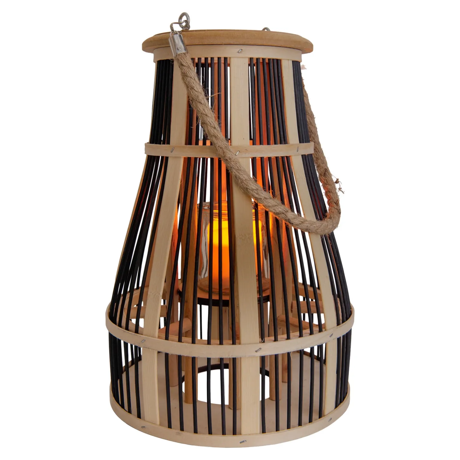 Lámpara solar LED Cesta, 34 cm, negro/natural