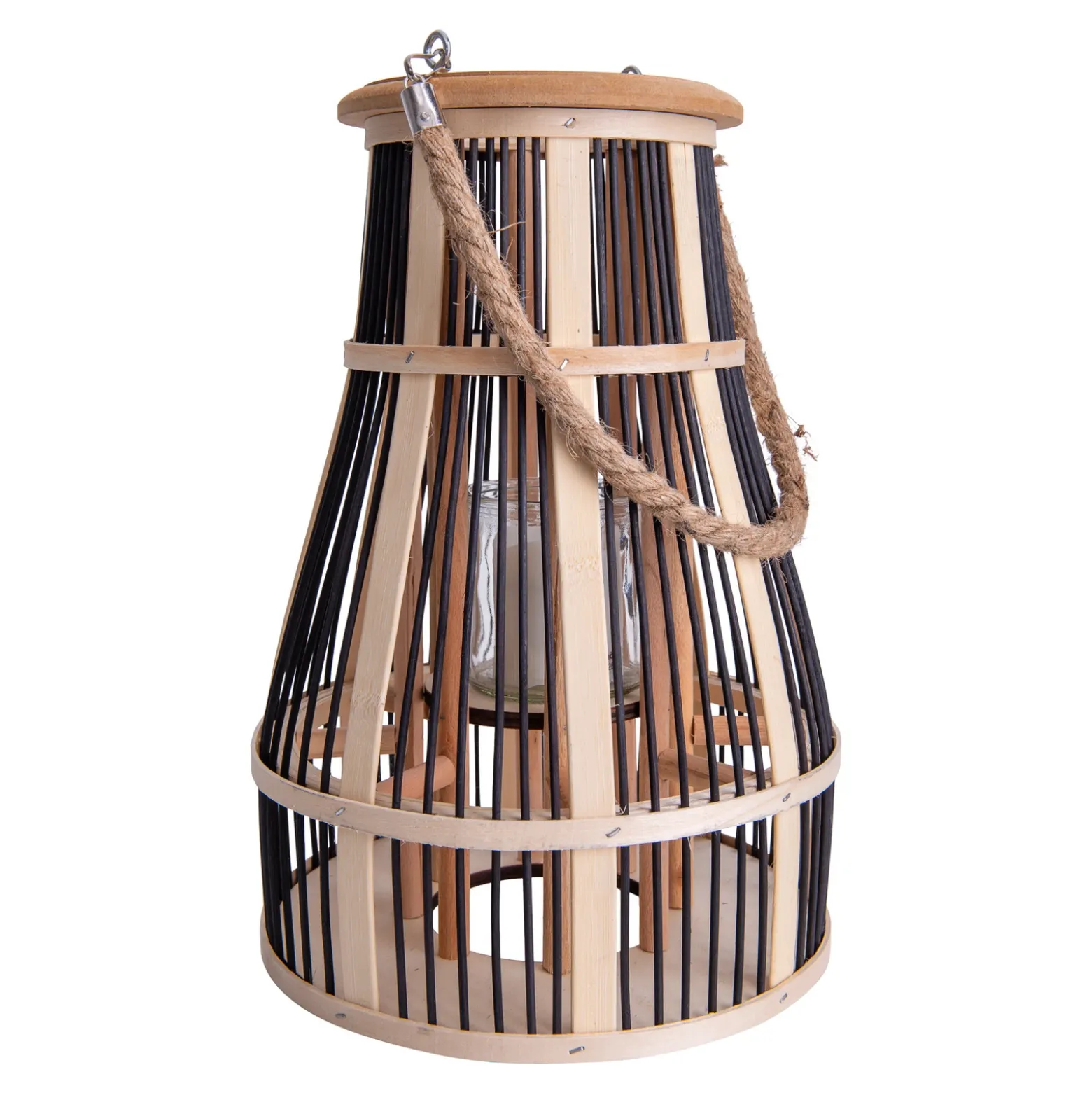 Lámpara solar LED Cesta, 34 cm, negro/natural