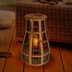Lámpara solar LED Cesta, 34 cm, negro/natural