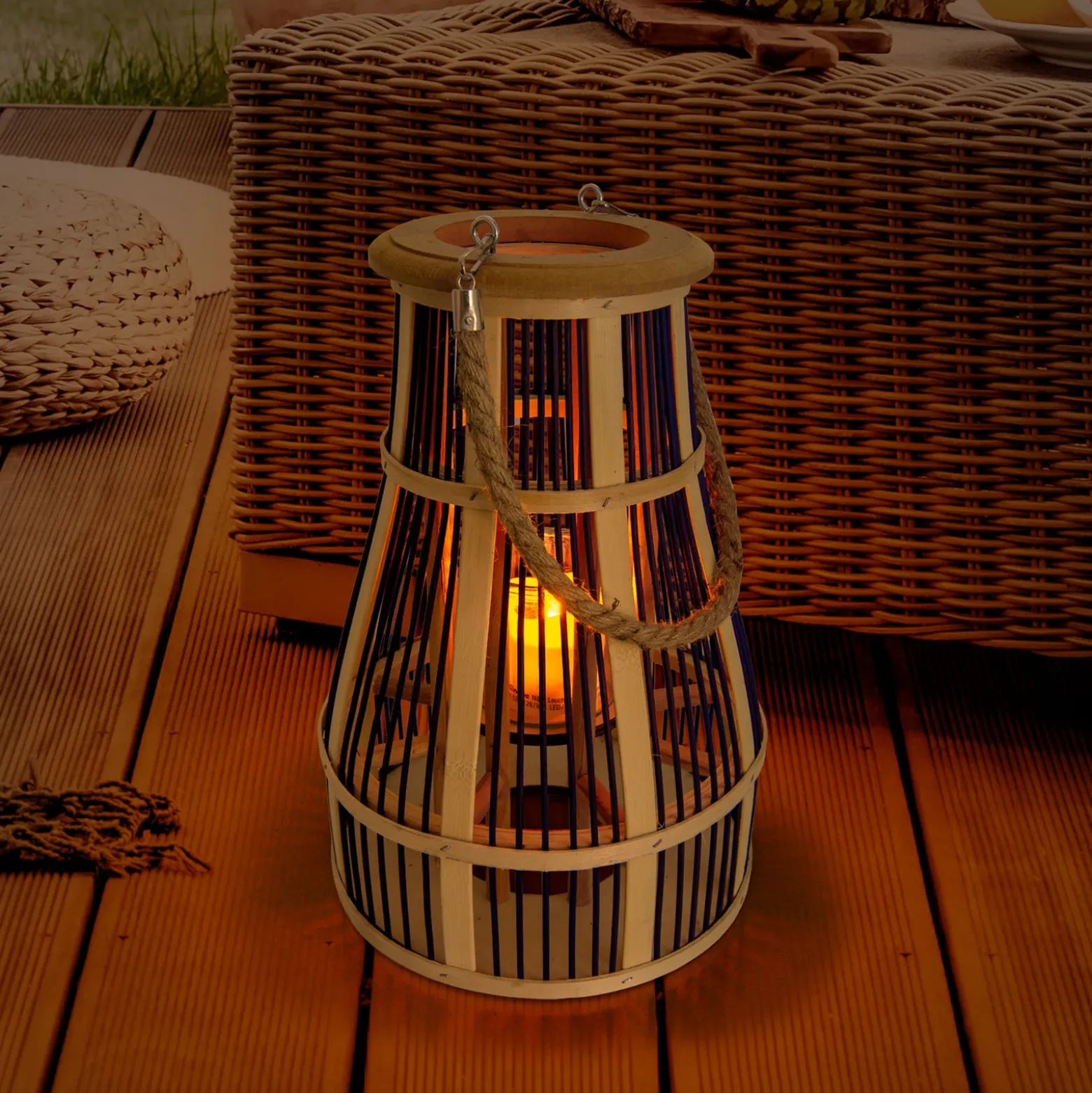 Lámpara solar LED Cesta, 34 cm, negro/natural
