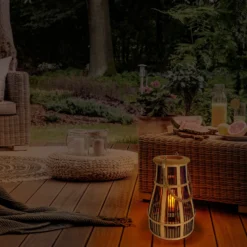 Lámpara solar LED Cesta, 34 cm, negro/natural