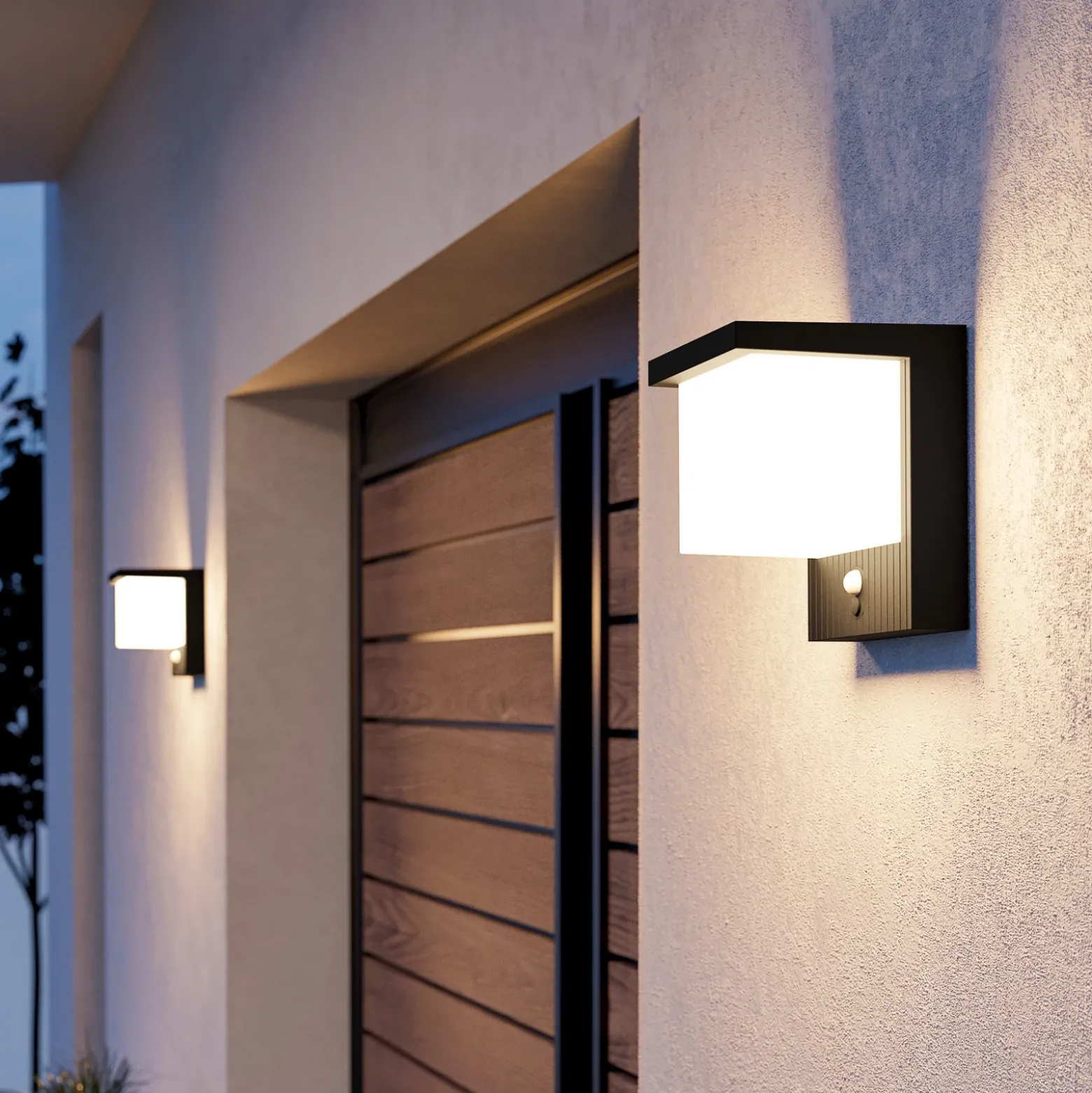 Lámpara solar LED de pared Frigento, color negro, altura 15 cm, con sensor