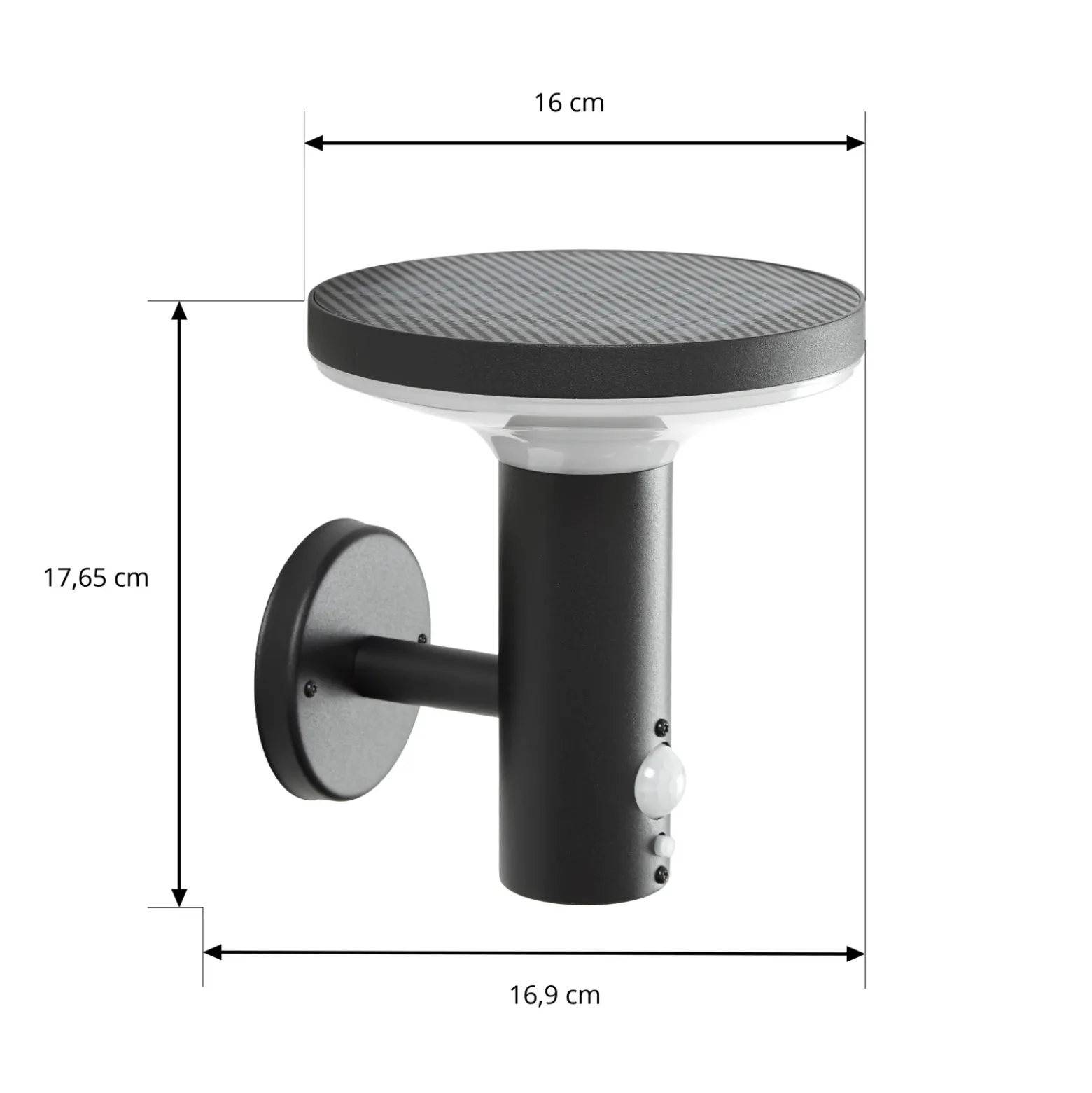 Lámpara solar LED de pared PRIOS Kalen, 17 cm, negra, con sensor