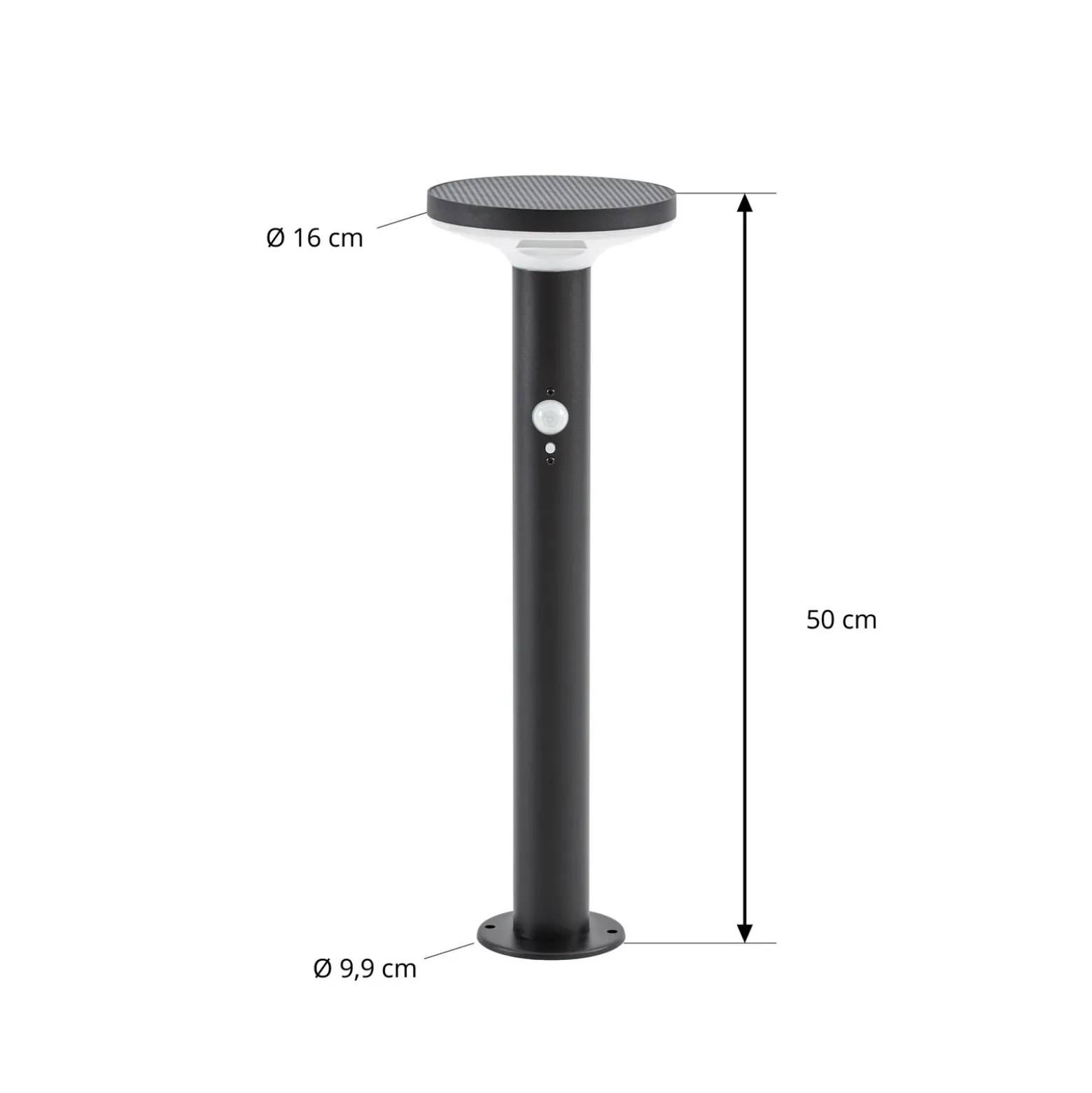 Lámpara solar LED de pie Kalen de PRIOS, negra, 50 cm, con sensor