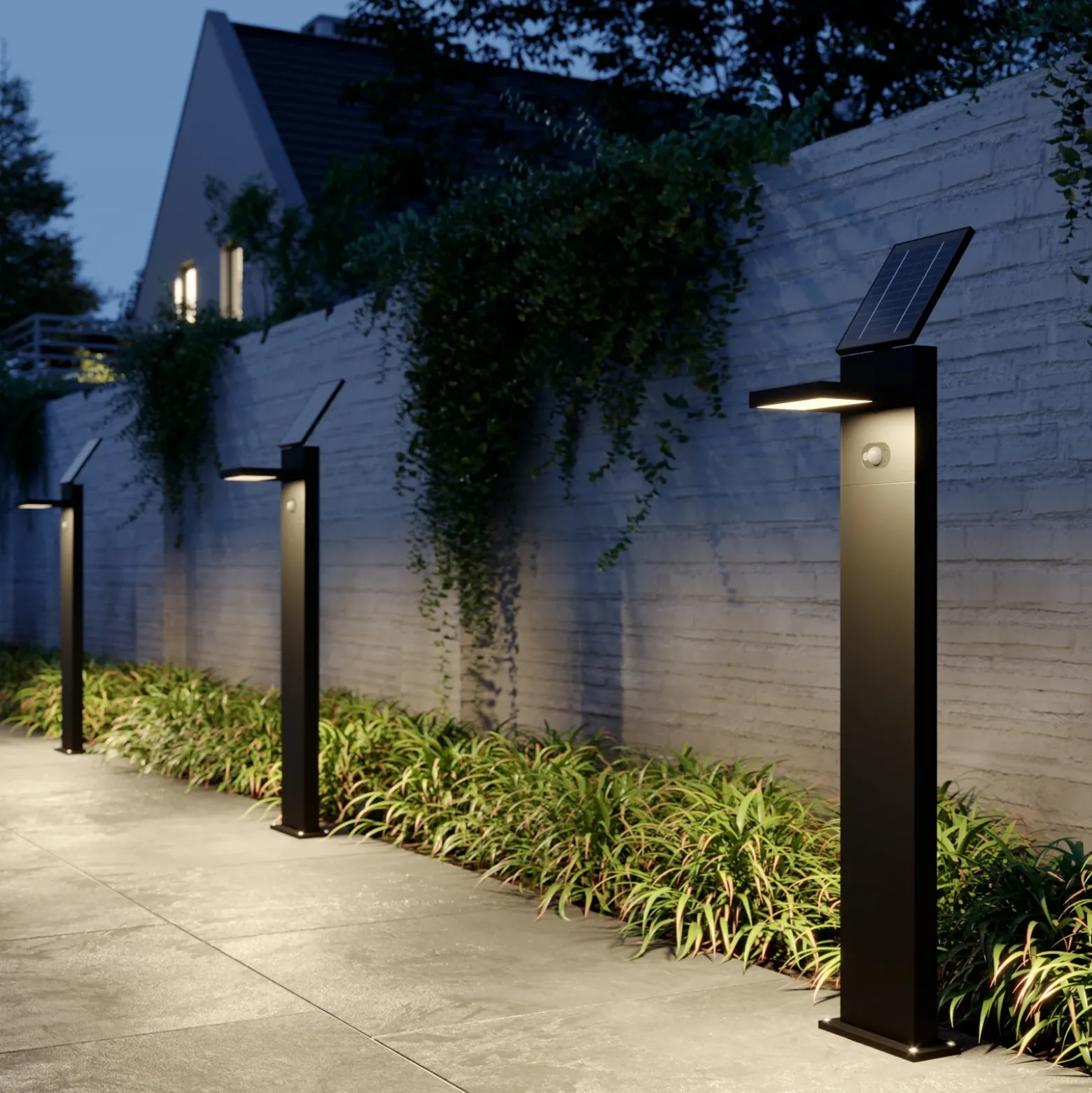 Lámpara solar LED para caminos Lucande Silvan, 100 cm, sensor, antracita